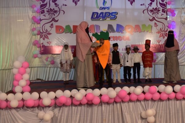 Students in costume on stage at the DAPS Raebareli annual function