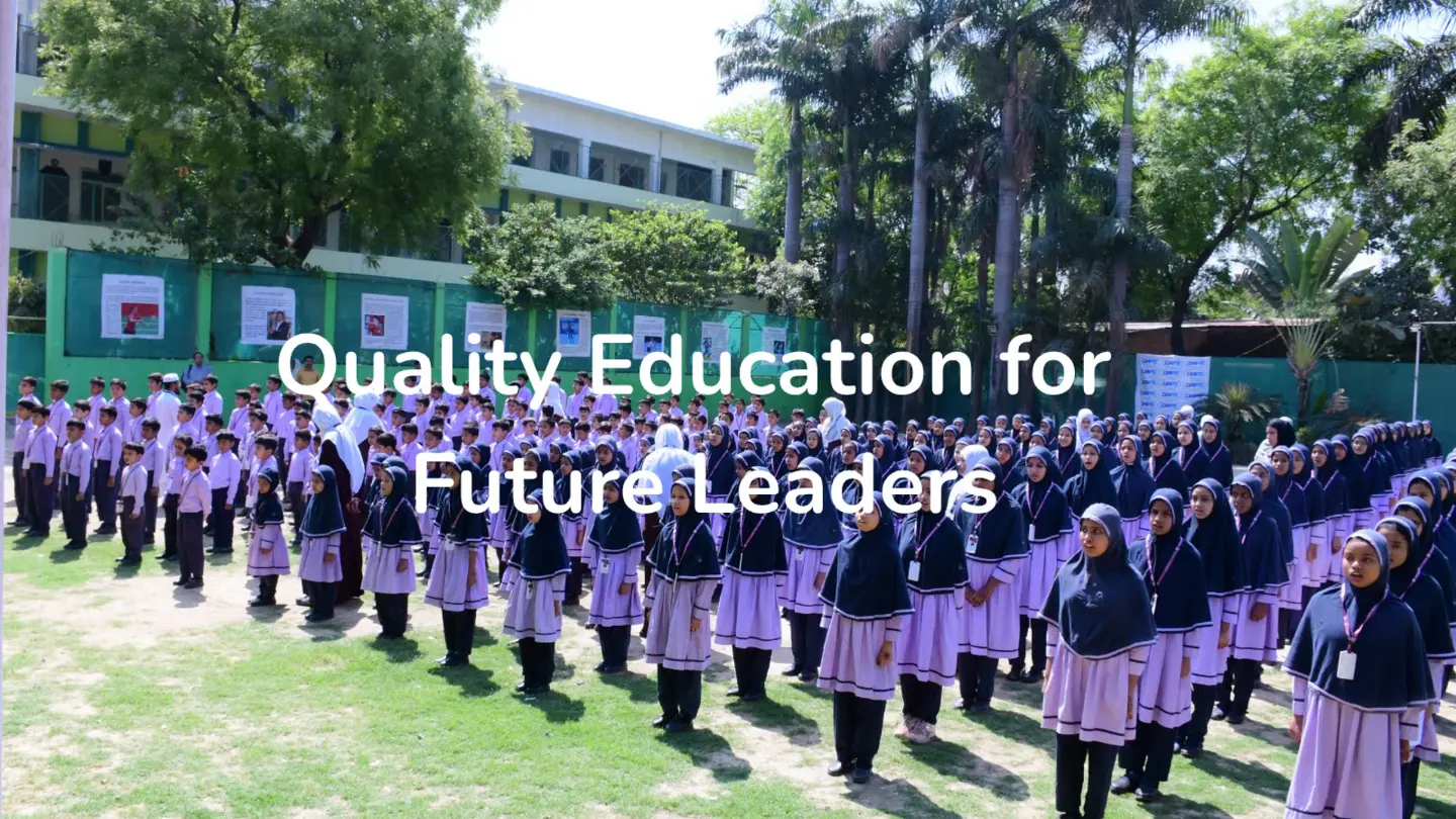 Students of DAPS Raebareli lined up in uniform for morning assembly on the school ground